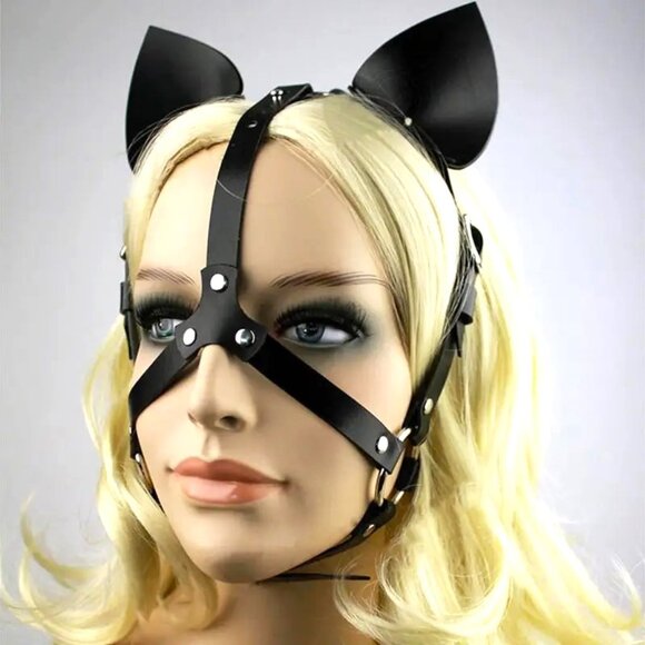 Cat Face Mask Leather Kinky Kitty Sexy Erotica Fetish Bondage Role Play Cosplay - Picture 2 of 5